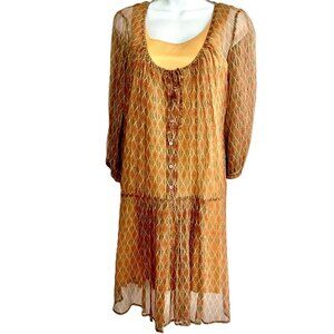 Gotha Silk Lurex Dress Boho Geometric Print Size L Italy